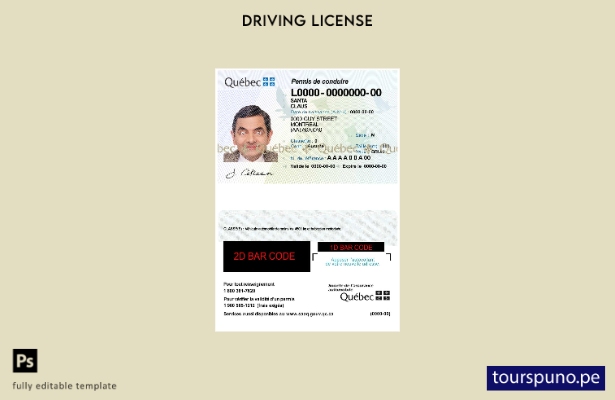 lista para imprimir plantilla de licencia de conducir de Canadá Quebec